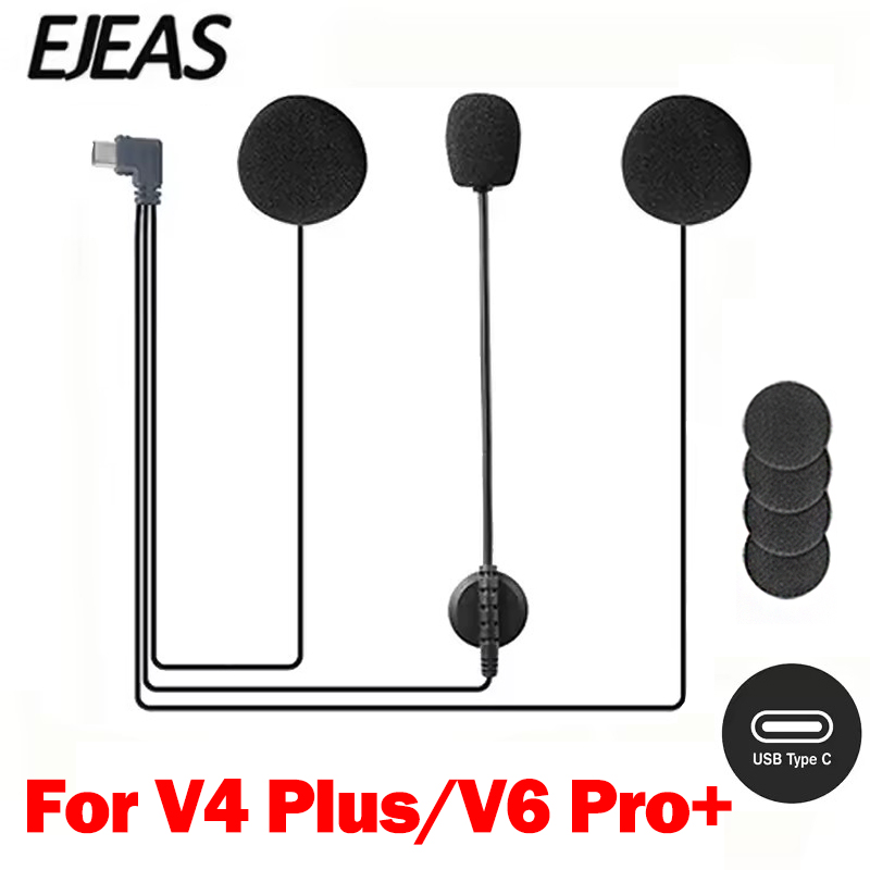Intercom Headset Helmet - EJEAS V6 PRO /V4 PLUS オートバイヘルメットヘッドセットイヤホンマイクスピーカーフルデュプレックスタイプCプラグBluetoothインターコムアクセサリー