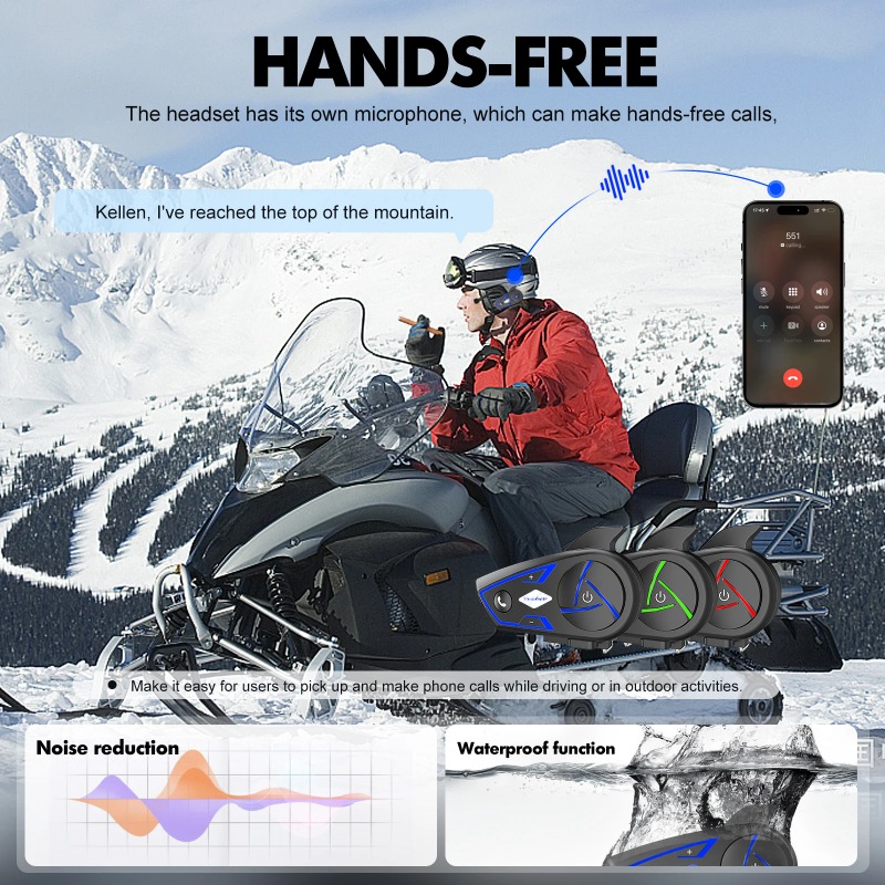 Intercom Headset Helmet - 2026年新型Houtonsen S3 RGB三色アンビエントライト搭載バイク用Bluetoothインターコム防水ヘルメットヘッドセット1000M範囲