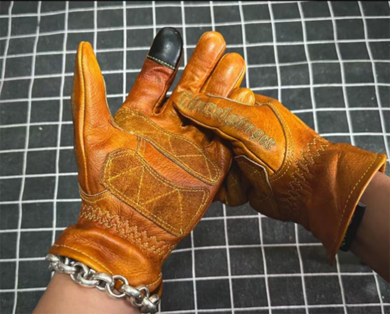 レトロなオートバイの手袋,本革,手作り,フルフィンガー,タッ - Motorcycle Gear Used のレビューと価格