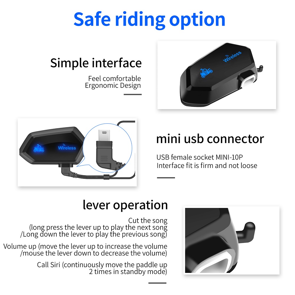 オートバイのヘルメット用のBluetooth 5.0付きワイ - Intercom Headset Helmet のレビューと価格